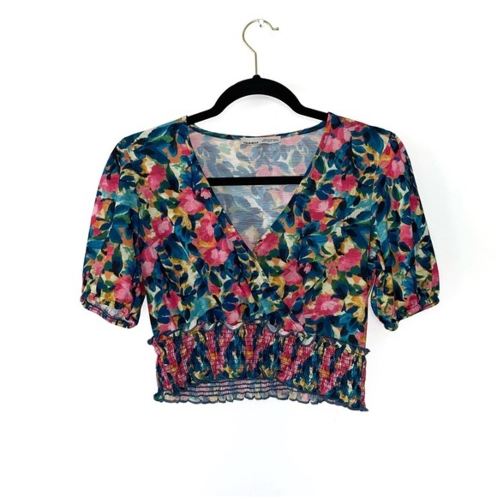 Pull&Bear Summer Floral Cropped Smock Waist Top size S